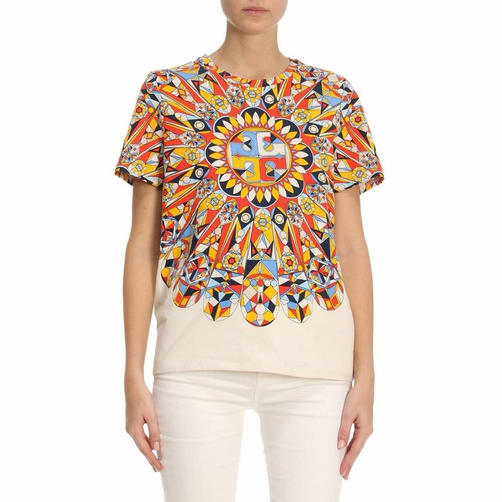 Tory Burch Multicolor Mandala Print Short Sleeve Top